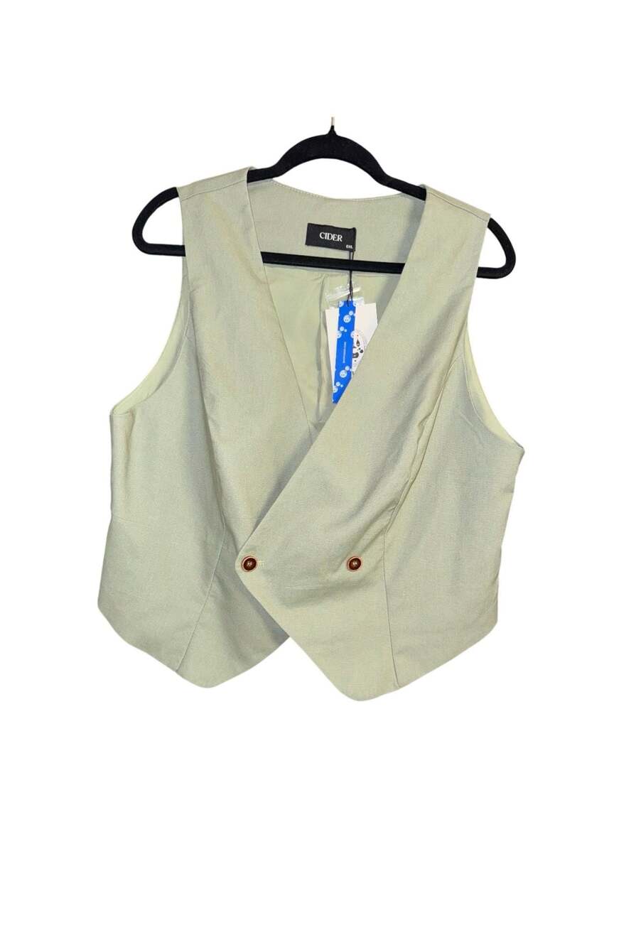 Cider Women's Solid Asymmetric Button Vest Top in Sage Green, Size 0XL